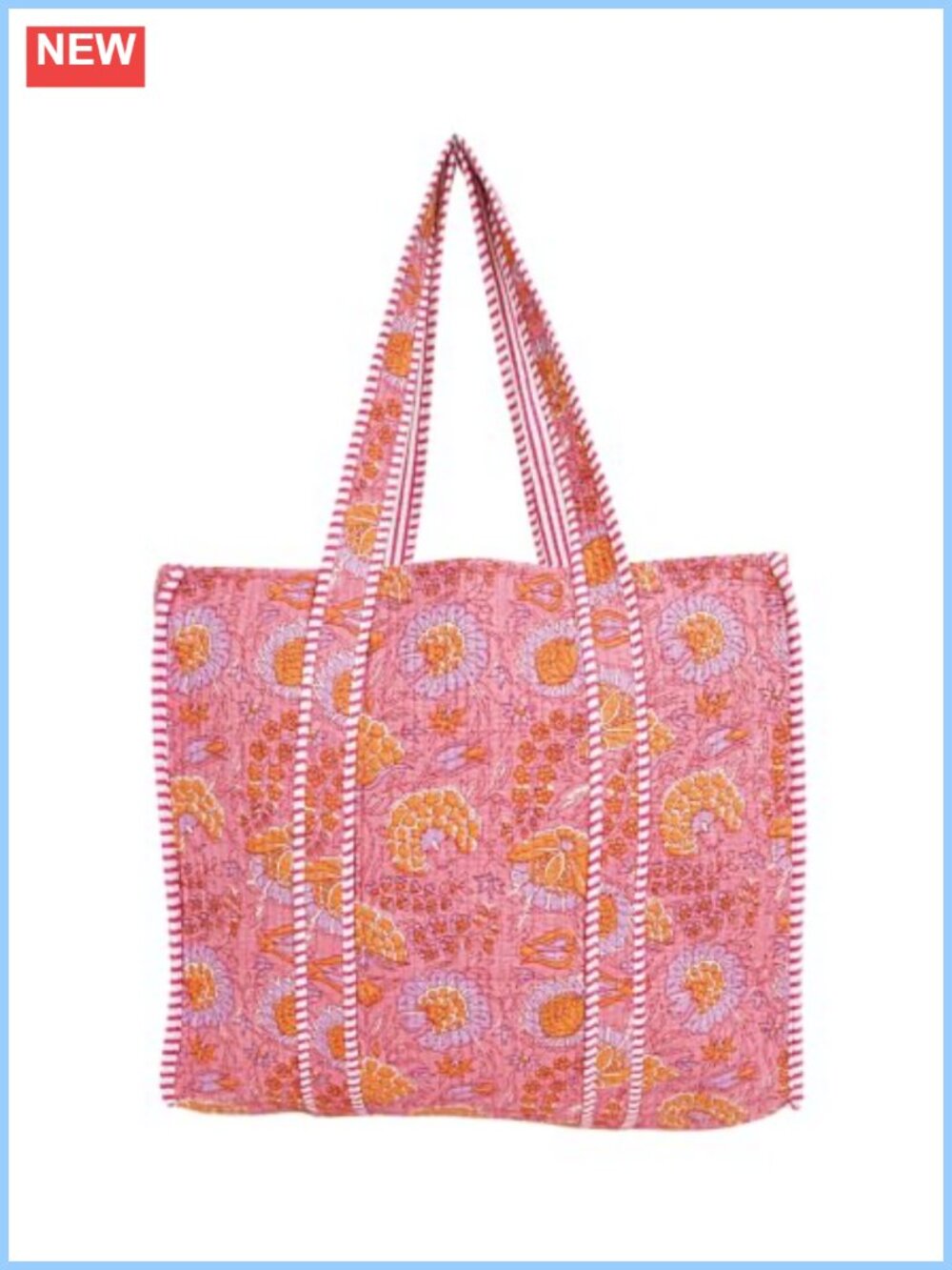 Quilted Cotton Tote Bag Large Shoulder Carryall 18x18x5